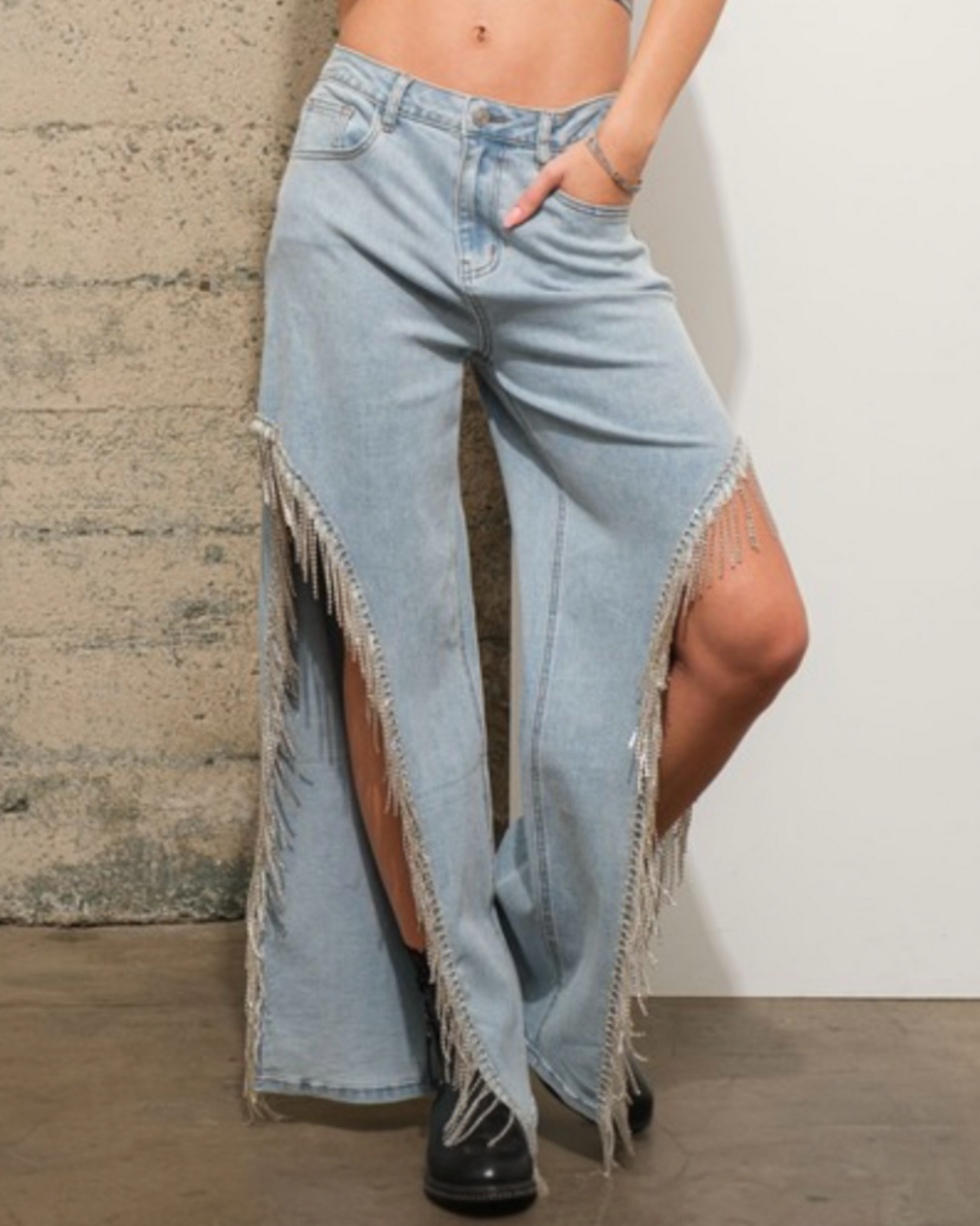 Rhinestone Fringe Jeans