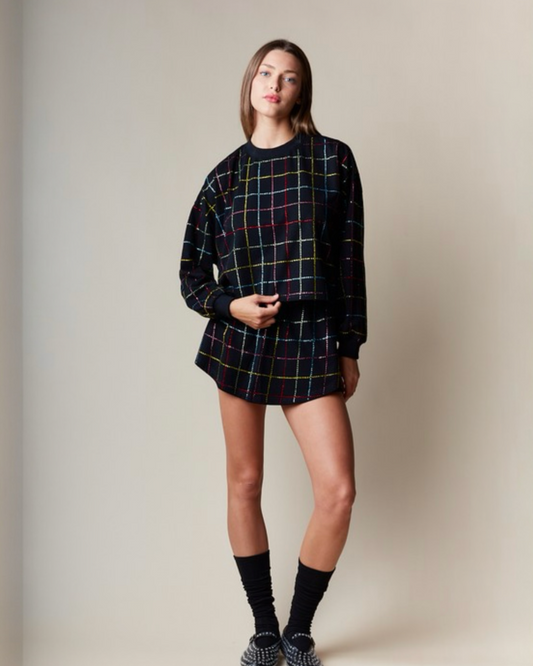 Rhinestone Plaid Terry Skort Set