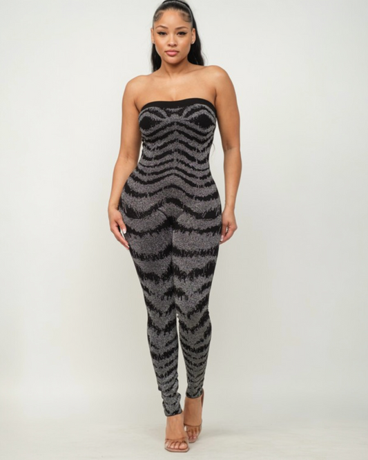 Metallic Stripe Tube Jumpsuit