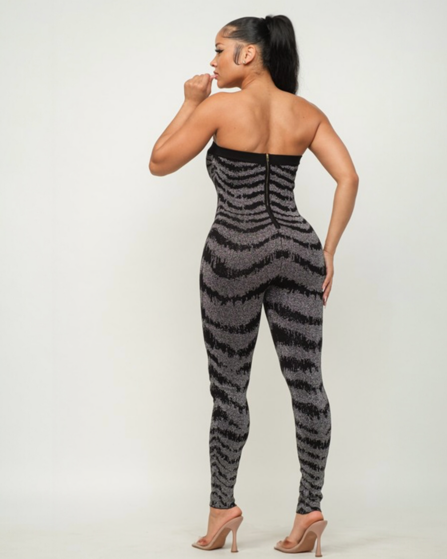 Metallic Stripe Tube Jumpsuit