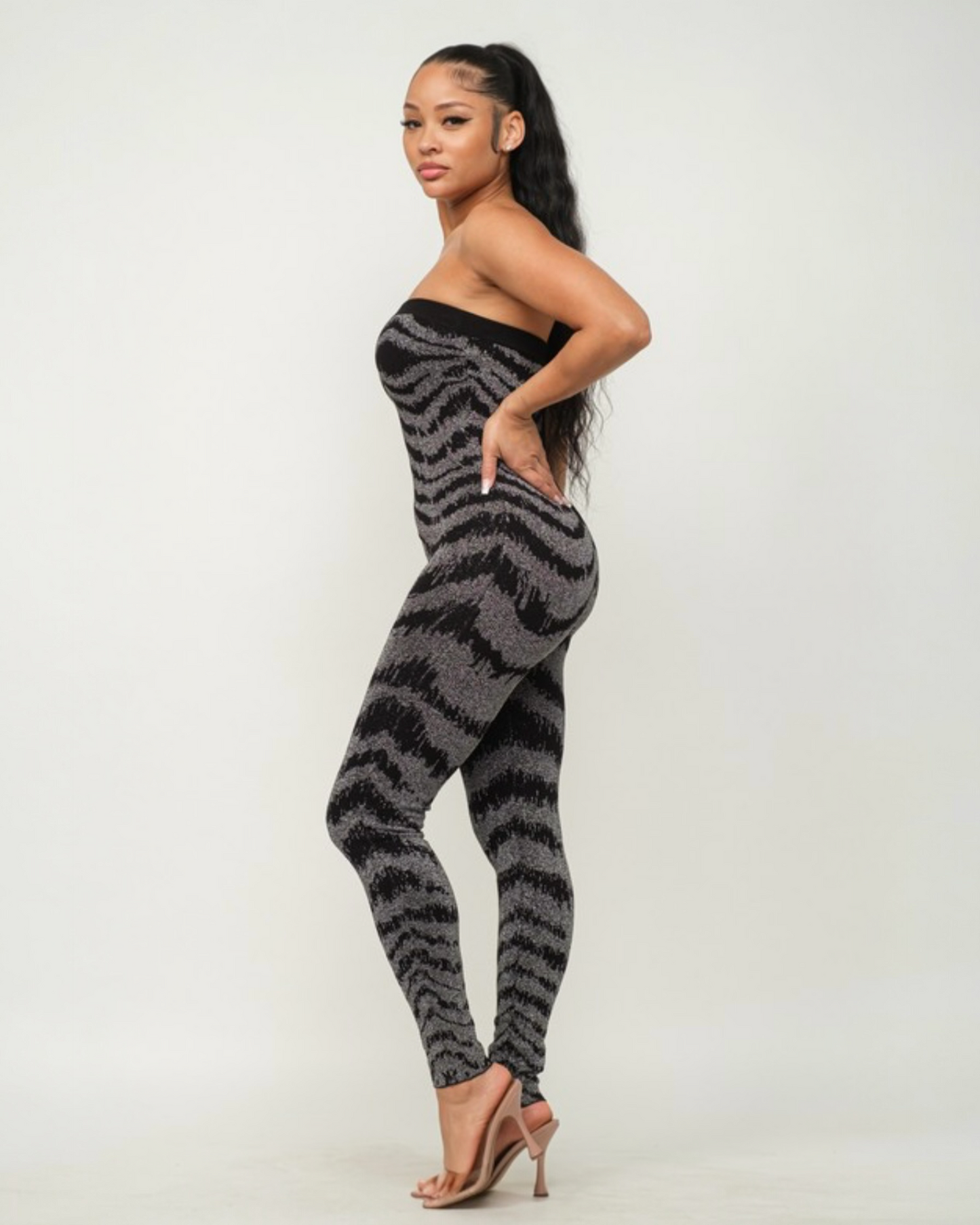 Metallic Stripe Tube Jumpsuit