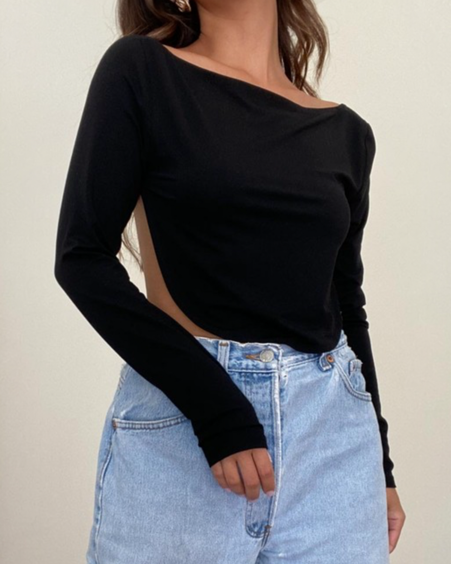 Backless Long Sleeve Crop Top with Open Tie Back