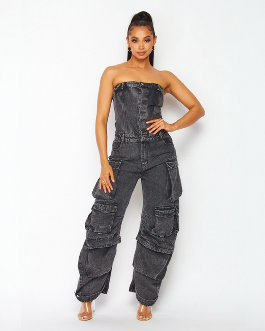 Wide Leg Cargo Jumpsuit