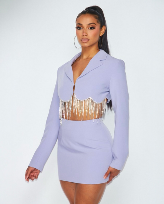 Rhinestone Fringe Blazer x Skirt Set